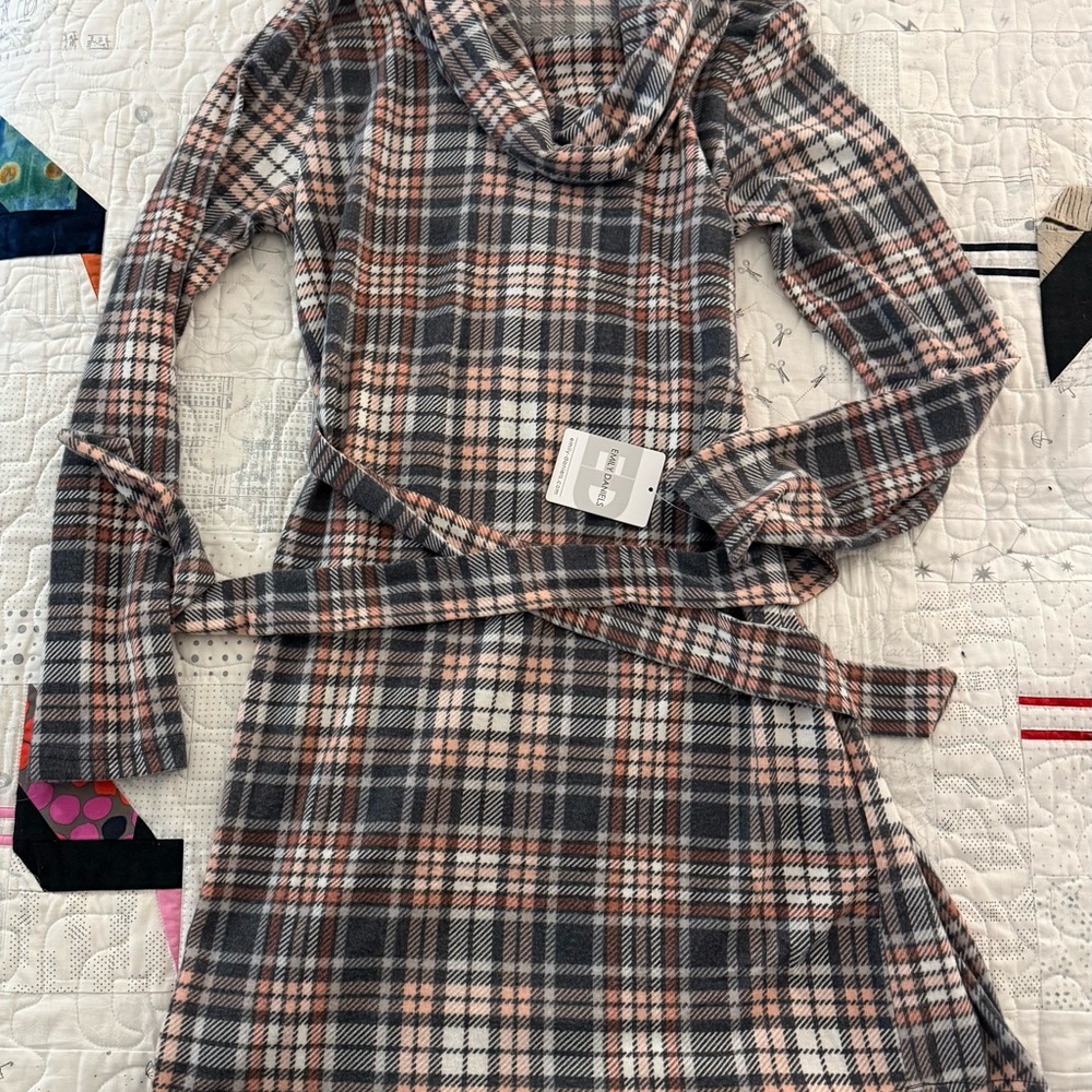 Charcoal Multi-plaid Cowl Neck midi dress-L- Emily Daniel’s